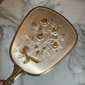 Vintage handheld Mirror Roses with Silver and Gold Trim